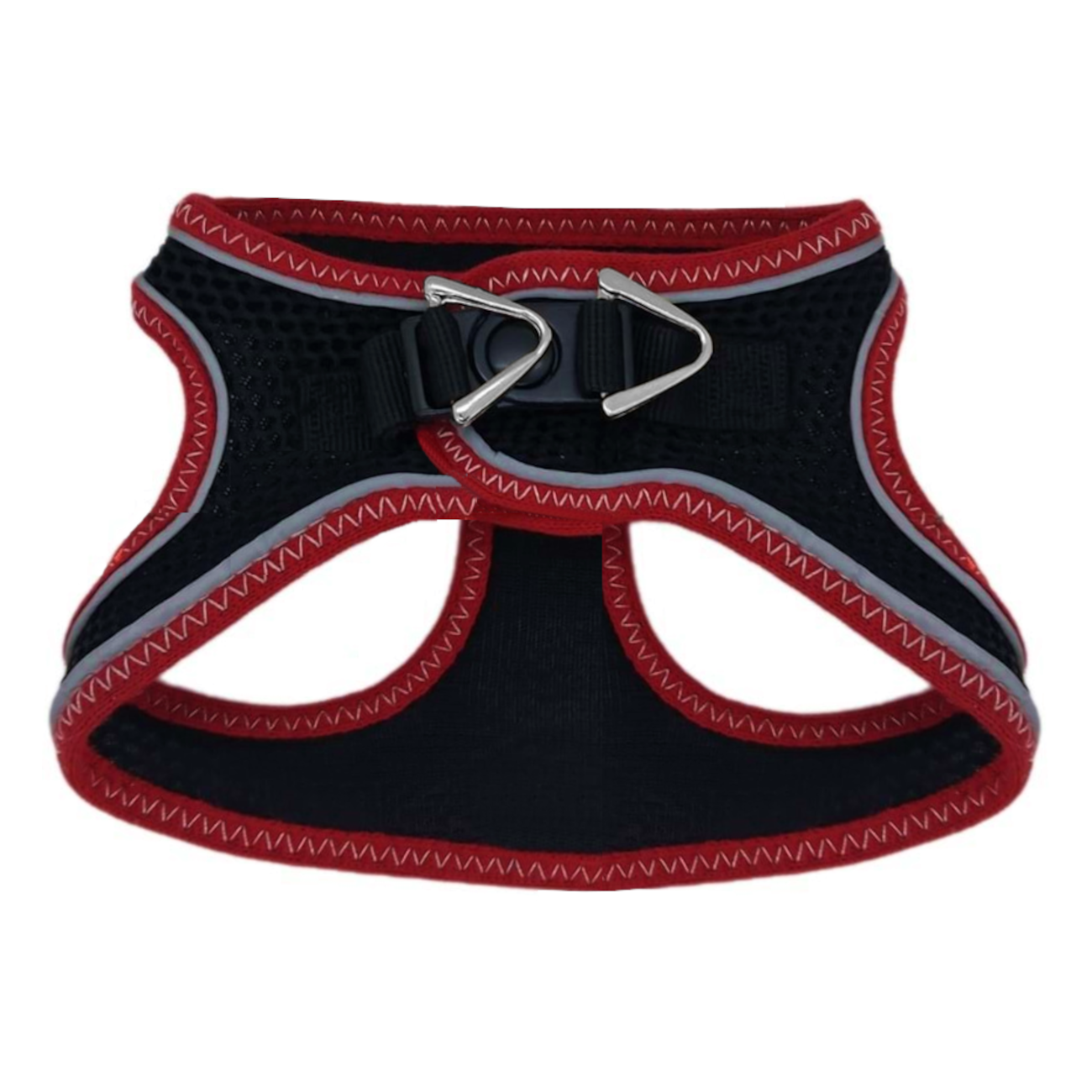 CLZ205 Üç Kilitli Sportif Kedi Köpek Göğüs Tasması 32-40 cm Medium Kırmızı-Siyah