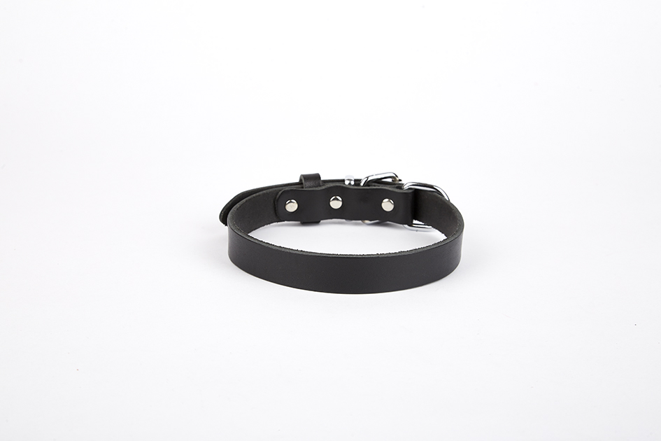CLZ205  Deri El Yapımı Köpek Boyun Tasması 1,5x20-26 cm Siyah