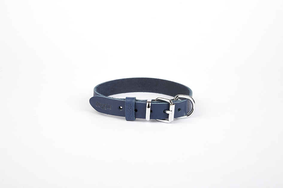 CLZ205  Deri El Yapımı Köpek Boyun Tasması 2x30-35 cm Mavi