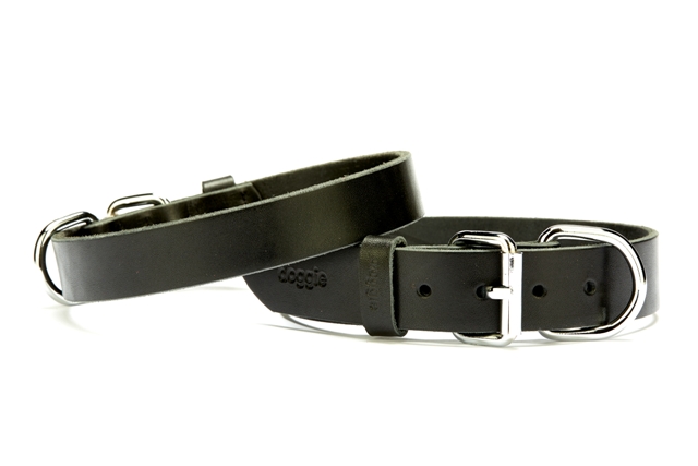 CLZ205  Deri El Yapımı Köpek Boyun Tasması 2,5x37-45 cm Siyah