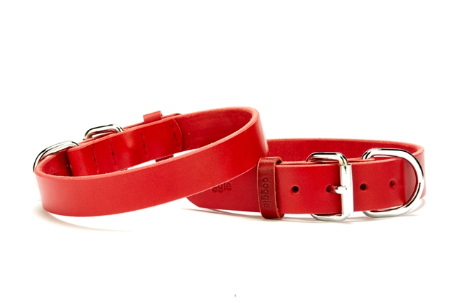 CLZ205  Deri El Yapımı Köpek Boyun Tasması 1,5x32-37 cm Kırmızı