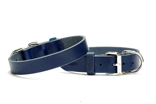 CLZ205  Deri El Yapımı Köpek Boyun Tasması 2,5x37-45 cm Mavi