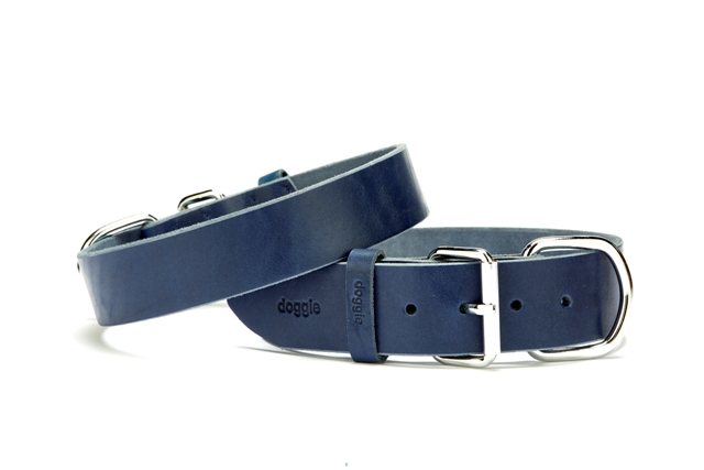 CLZ205  Deri El Yapımı Köpek Boyun Tasması 3,5x47-55 cm Mavi