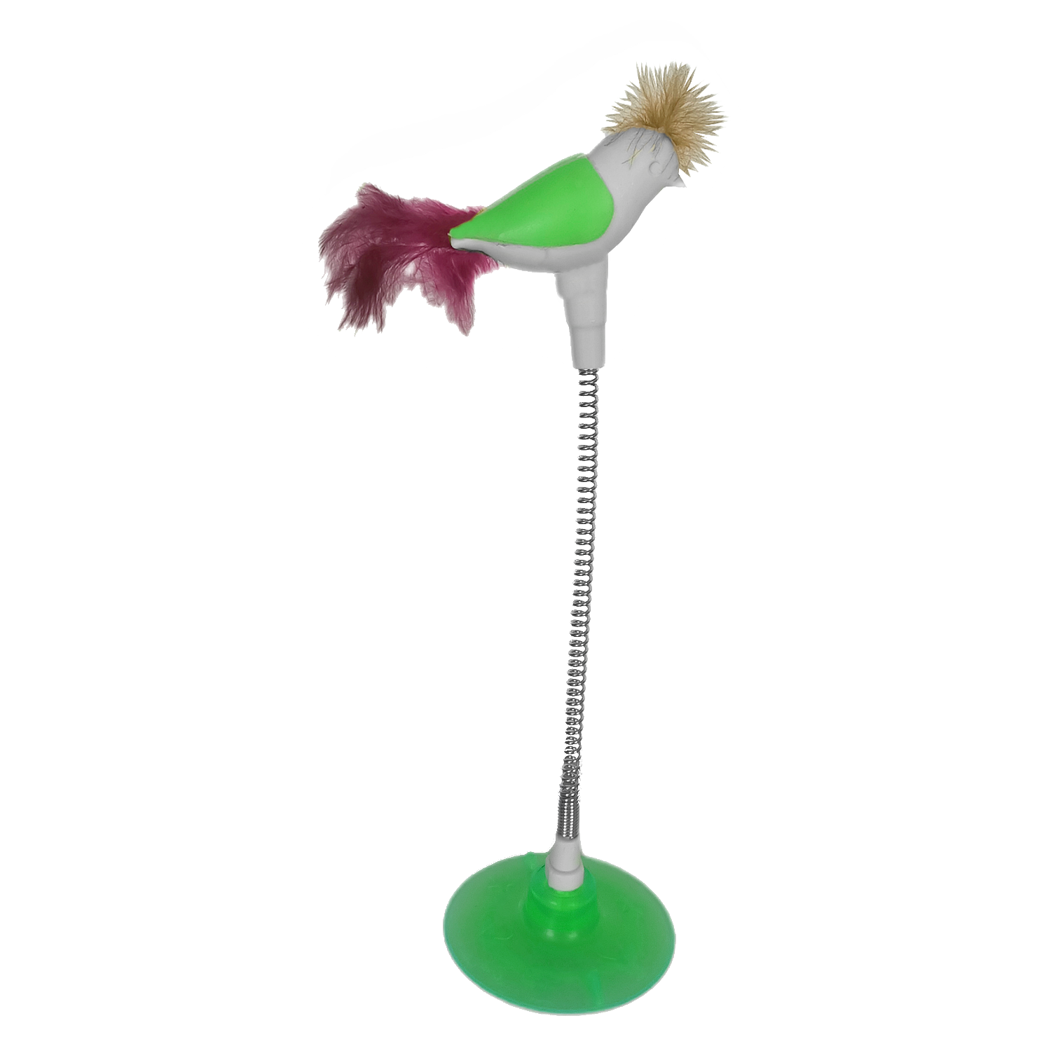 CLZ205  Vantuzlu Yaylı Kuşlu  Kedi Oyuncağı 30 cm Yeşil