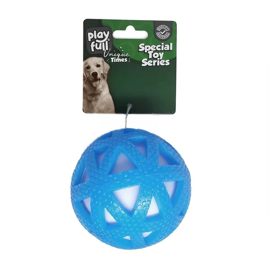 CLZ205 Işıklı Üçgen Desenli Plastik Top Köpek Oyuncağı 7,5 Cm Mavi