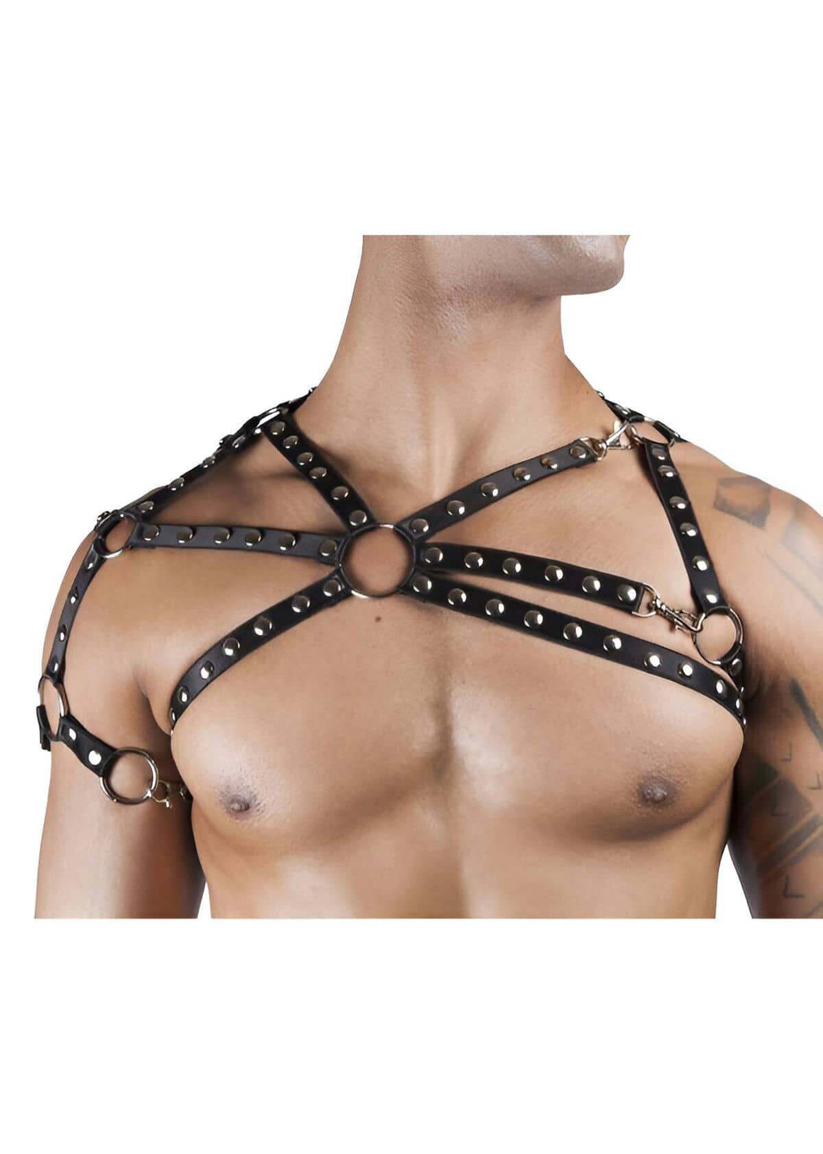 CLZ41 Zımba Detaylı Seksi Erkek Üst Harness - Ürün Rengi:Siyah