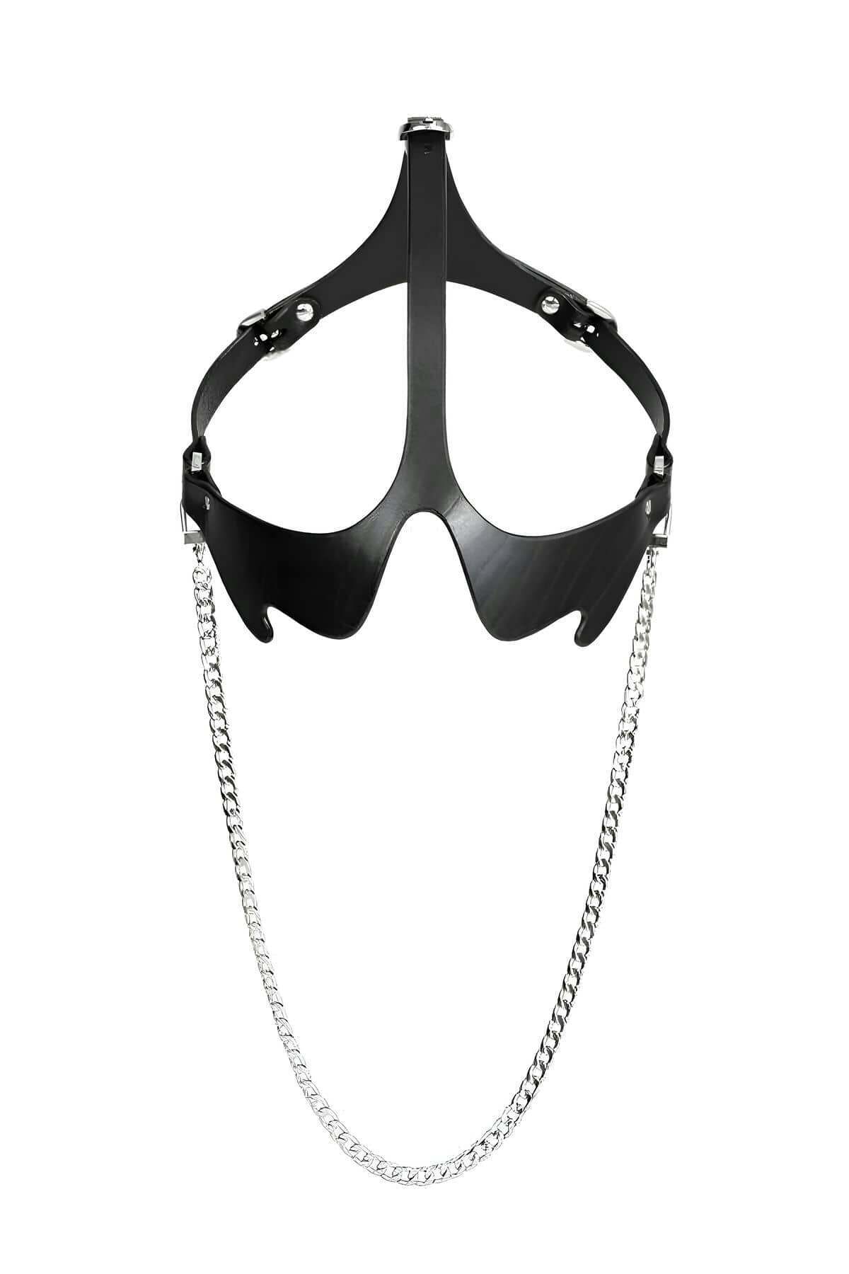 CLZ41 Zincirli Maske Detaylı Şık Korse Kemer, Şık Deri Kemer - Ürün Rengi:Siyah